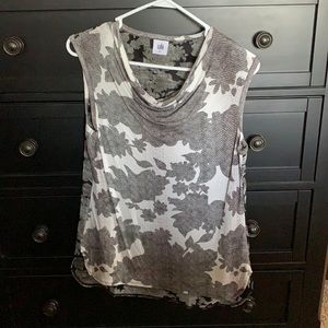 CAbi black white and grey floral tank top